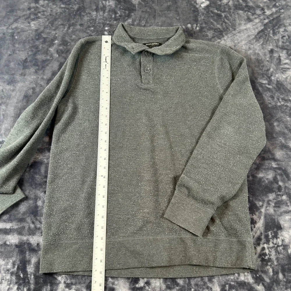 Banana Republic Polo Shirt Mens L Green Waffle Knit Long Sleeve Pullover 1646